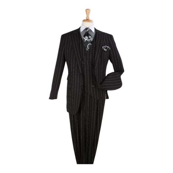 MEN'S APOLLO KING 3 PIECE FASHION BLACK-WHITE BOLD PINSTRIPE SUIT. B-301 - Picture 2 of 2